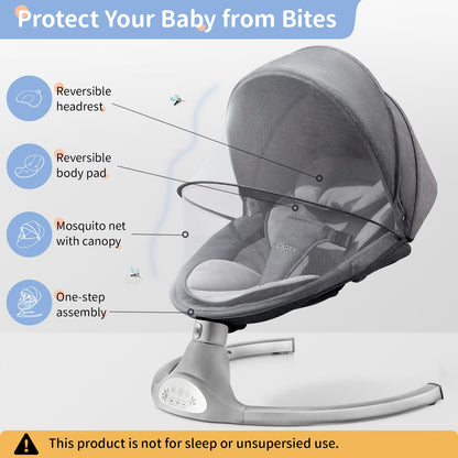 LAREX Baby Swing Infant Swing Electric Toddler Baby Rocker Portable for Newborn Boy Girl, 5 Sway Speeds with Remote Control, 10 Preset Melodies and Bluetooth, 0-6 Months Max 20 Lbs (Pink)