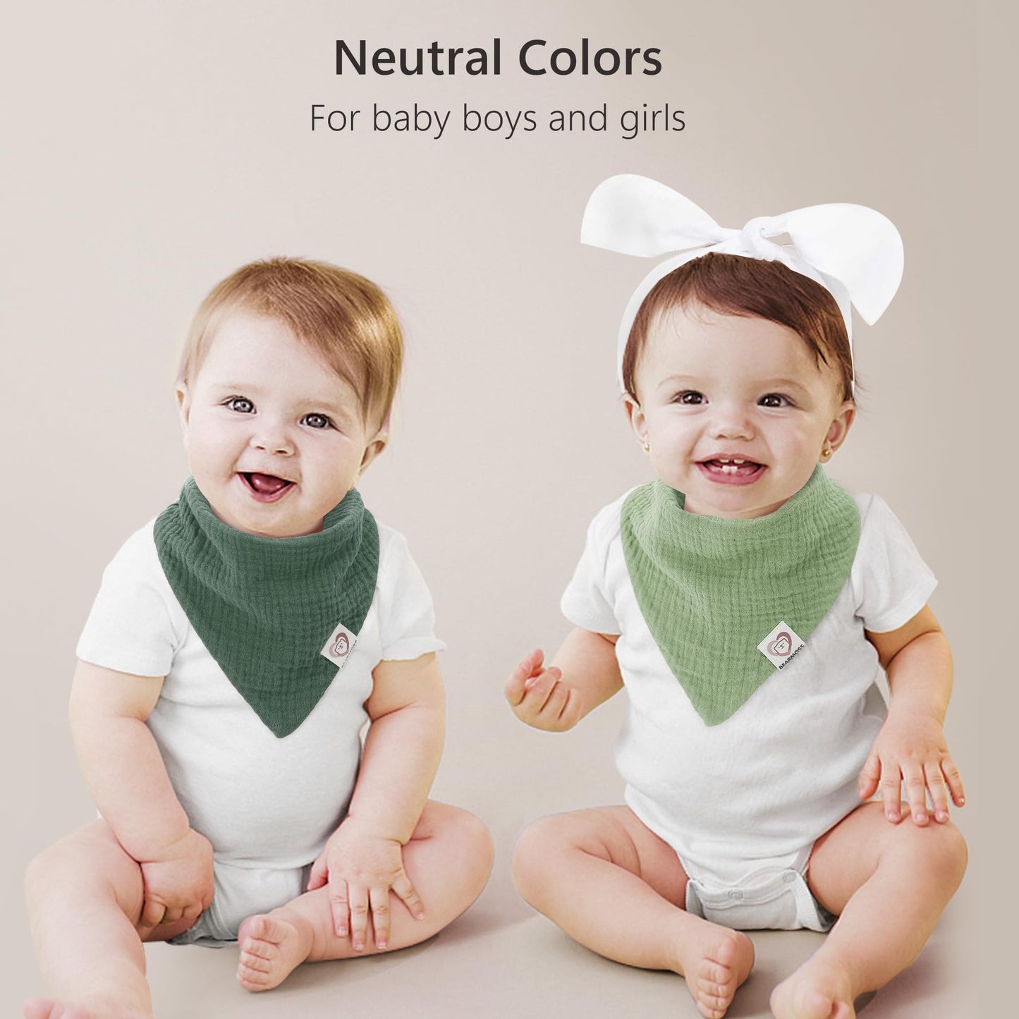 Bearmoss Muslin Baby Bibs 8 Pack Soft Bandana Bibs for Drooling & Teething, Absorbent Burp Cloths with Adjustable Snaps