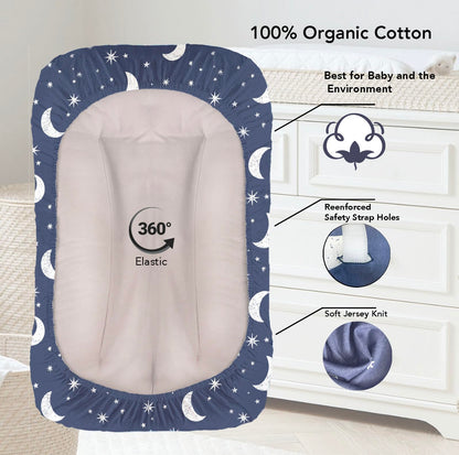 100% Organic Cotton Baby Lounger or Changing Pad Covers with Reenforced Safety Strap Holes. Fits Evolur, Munchkin, Delta, Snuggle Me and More. Multi-Use, Pink for Girl. 3 Pk of Covers Only.