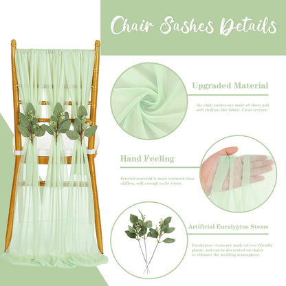 QueenDream Light Blue Sashes Chair Aisle Decorations: 24 Pack Baby Shower Chair Cover 8FT Long Tulle Draping Fabric Wedding Reception Church