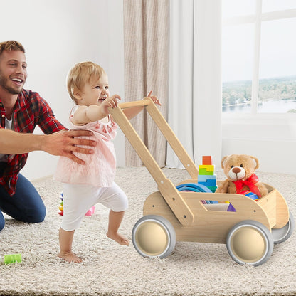 Wooden Baby Walker, Push and Pull Learning Walk Toys for Infants to Toddler, Walker with Wheels for Boys Girls, Gift for Birthday Christmas, Pink