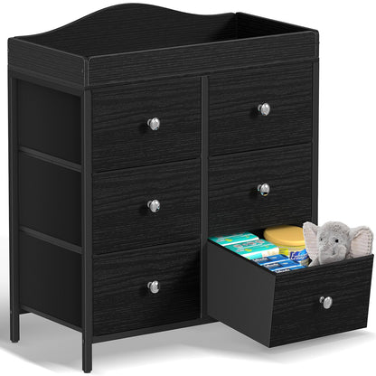 BOLUO Changing Table Dresser with 6 Fabric Drawers, Baby Dresser with Changing Table Top Diaper Changing Station with Storage for Nursery Modern
