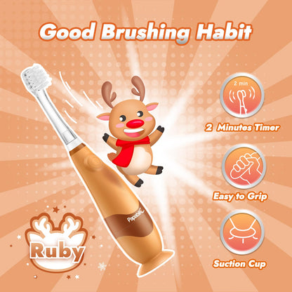 Papablic Toddler Sonic Electric Kids Toothbrush for Ages 1-3 Years, Baby Electric Toothbrush with Cute Penguin Cover and Smart LED Timer, 2 Brush Heads (Pippin)