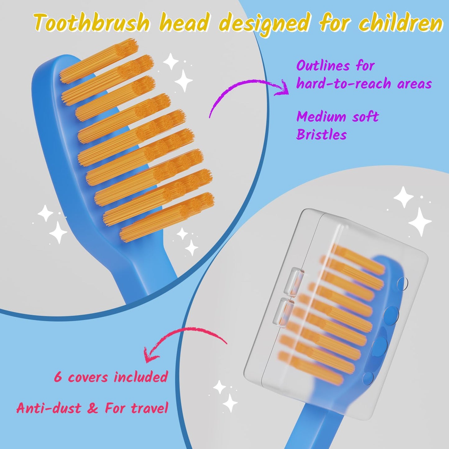 Kids toothbrushes 6 Pack Set Soft Bristles with Suction Cup, Includes Travel Covers, Bear Panda toothbrushes for Kids Boys & Girls, Toddlers &Children Teeth Age 3+
