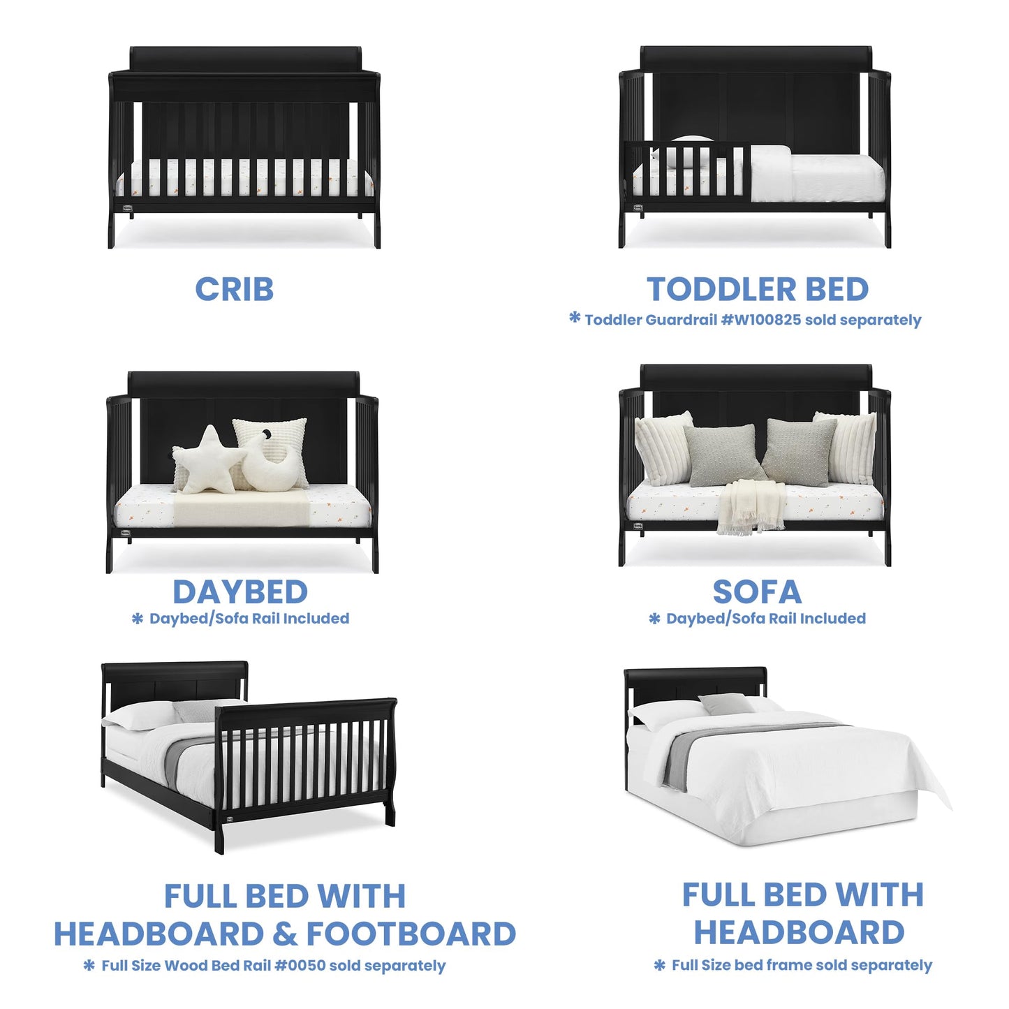 Delta Children Simmons Kids Carter 6-in-1 Convertible Crib - Greenguard Gold Certified, Black Ebony
