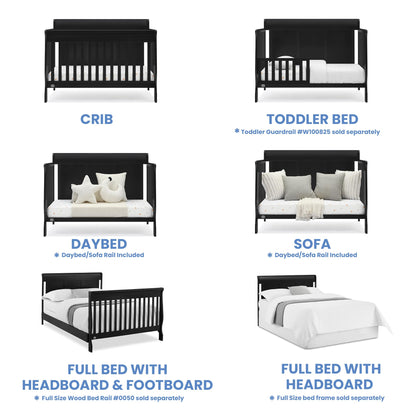 Delta Children Simmons Kids Carter 6-in-1 Convertible Crib - Greenguard Gold Certified, Black Ebony