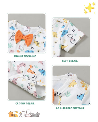 SANMIO Baby Boy Clothes 0-18 Months Newborn Outfits Short Sleeve Romper Top and Suspender Pants Baby Boy Summer Clothing 2Pcs