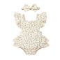 Happy Town Baby Girl Clothes Toddler Summer Linen Romper Sleeveless Ruffle Outfits Infant Girls Jumpsuit with Headband