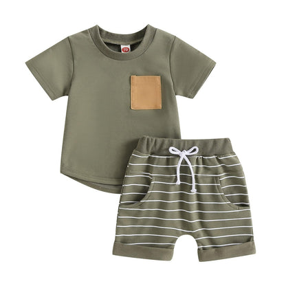fhutpw Baby Toddler Boy Clothes Summer Outfits 6 12 18 24 Months Patchwork Short Sleeve T Shirt & Shorts Sets with Pockets