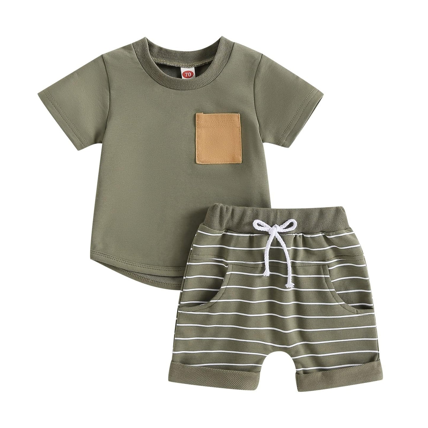 fhutpw Baby Toddler Boy Clothes Summer Outfits 6 12 18 24 Months Patchwork Short Sleeve T Shirt & Shorts Sets with Pockets