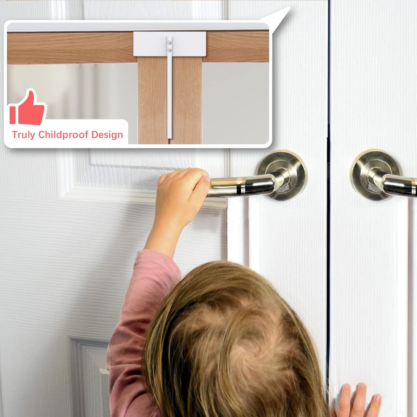 Metal Bifold Door Lock - Double Door Child Safety Locks Keep Toddler, Cats&Dogs Out of Closets, Cabinets, Pantry - No Need Install (1PC)