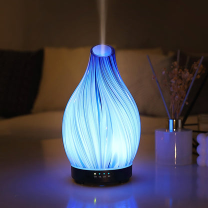 Essential Oil Diffuser Hand Blown Glass Aromatherapy Diffuser - Ultrasonic Cool Mist Scent Aroma Diffuser, Whisper Quiet with Auto Shut-Off, Timer Setting &7 Colors Night Light for Home