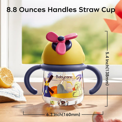 bc babycare Sippy Cup for Toddler, No Spill Windmill Baby Straw Cups, Breakproof Tritan Toddler Sippy Cups with Silicone Soft Tip Straw and Handles for Infant, BPA Free 8.8oz(Yellow)