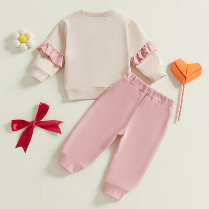 Kupretty Baby Girl Clothes Toddler Fall Winter Outfit Ruffles Crewneck Bow Pullover Sweatshirt + Joggers Pants Set