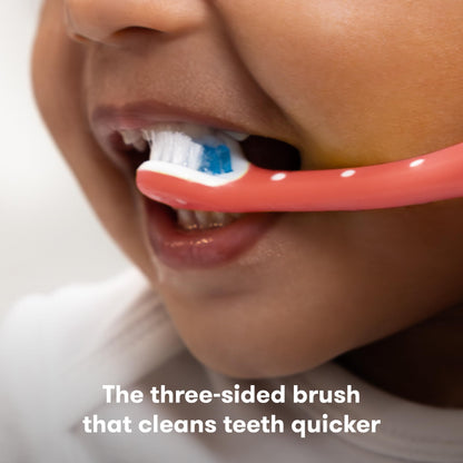 Frida Baby Triple-Angle Toothhugger Training Toddler Toothbrush | Toddler Toothbrush 2 Years and Up, Cleans All Sides at Once | Pink