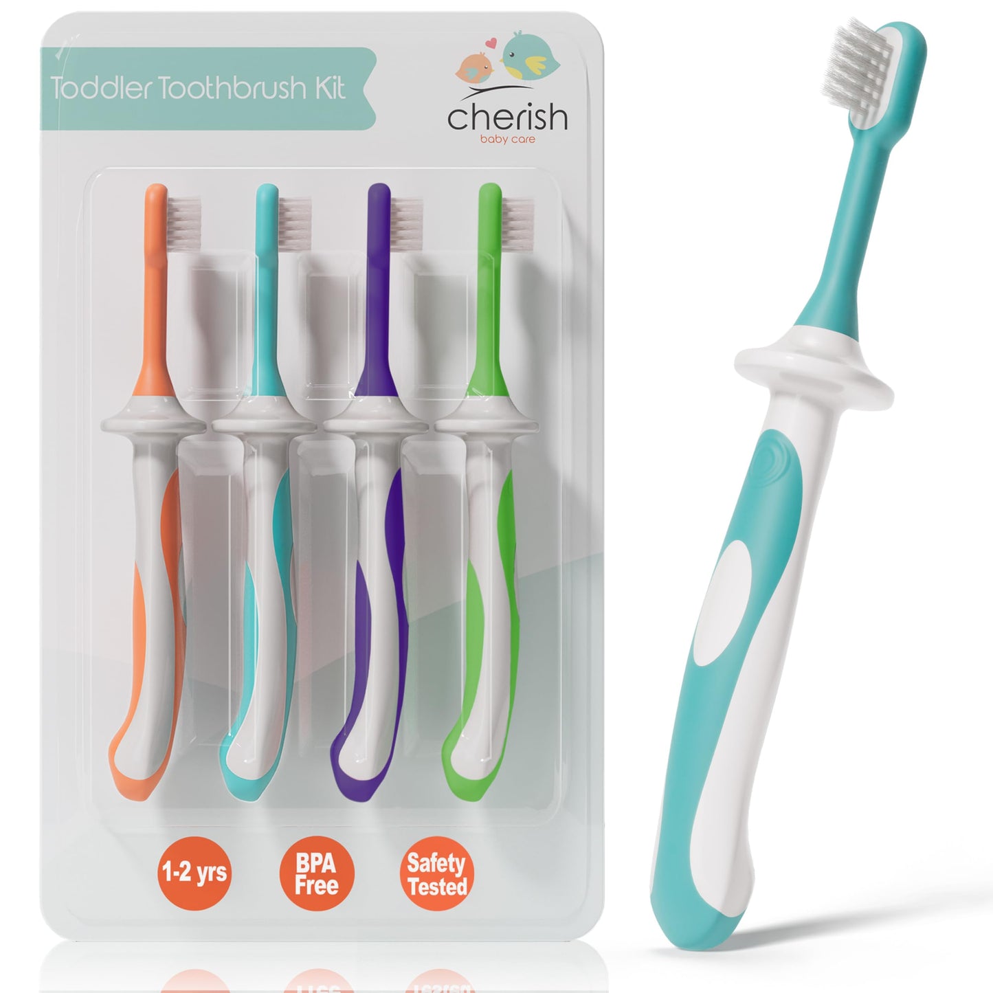 Cherish Baby Care Baby Toothbrush & Toddler Toothbrush Set (0-2 Years) - BPA-Free & Safety-Tested, 2023 Award Winner, Food-Grade Silicone (Teal)