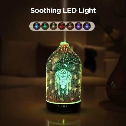 Essential Oil Diffuser Hand Blown Glass Aromatherapy Diffuser - Ultrasonic Cool Mist Scent Aroma Diffuser, Whisper Quiet with Auto Shut-Off, Timer Setting &7 Colors Night Light for Home