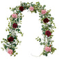 Anna's Whimsy 5.91FT Artificial Eucalyptus Garland with Flowers, Fake Flower Rose Gypsophila, Faux Floral Greenery Garland for Wedding Spring Home Party Craft Art Table Runner Decor