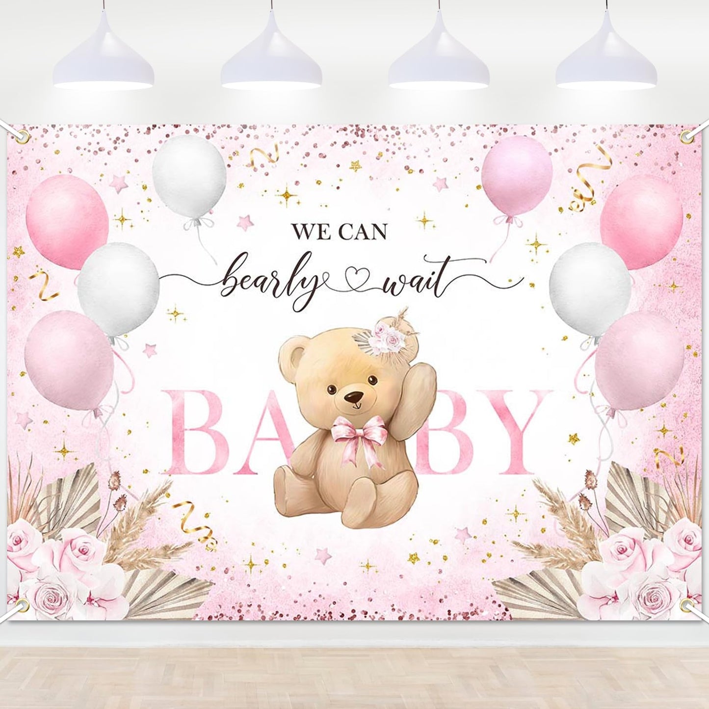 Blue Bear Baby Shower Backdrop 6x3.6 ft We Can Bearly Wait Banner for Boy Bear Baby Shower Decorations Newborn Photo Props Background