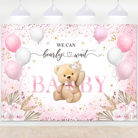 Blue Bear Baby Shower Backdrop 6x3.6 ft We Can Bearly Wait Banner for Boy Bear Baby Shower Decorations Newborn Photo Props Background