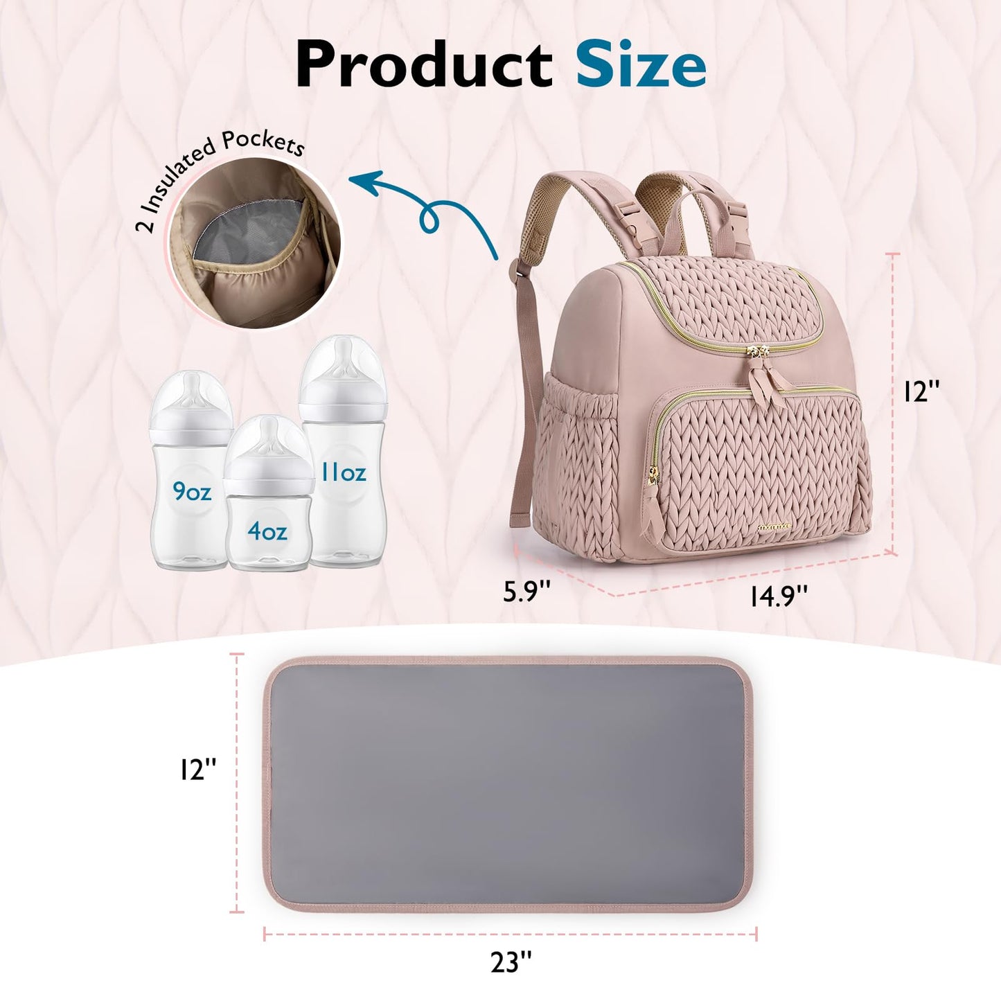 mommore Diaper Bag Small Diaper Backpack Stylish Baby Travel Backpacks with Insulated Pockets, Changing Pad, Stroller Straps
