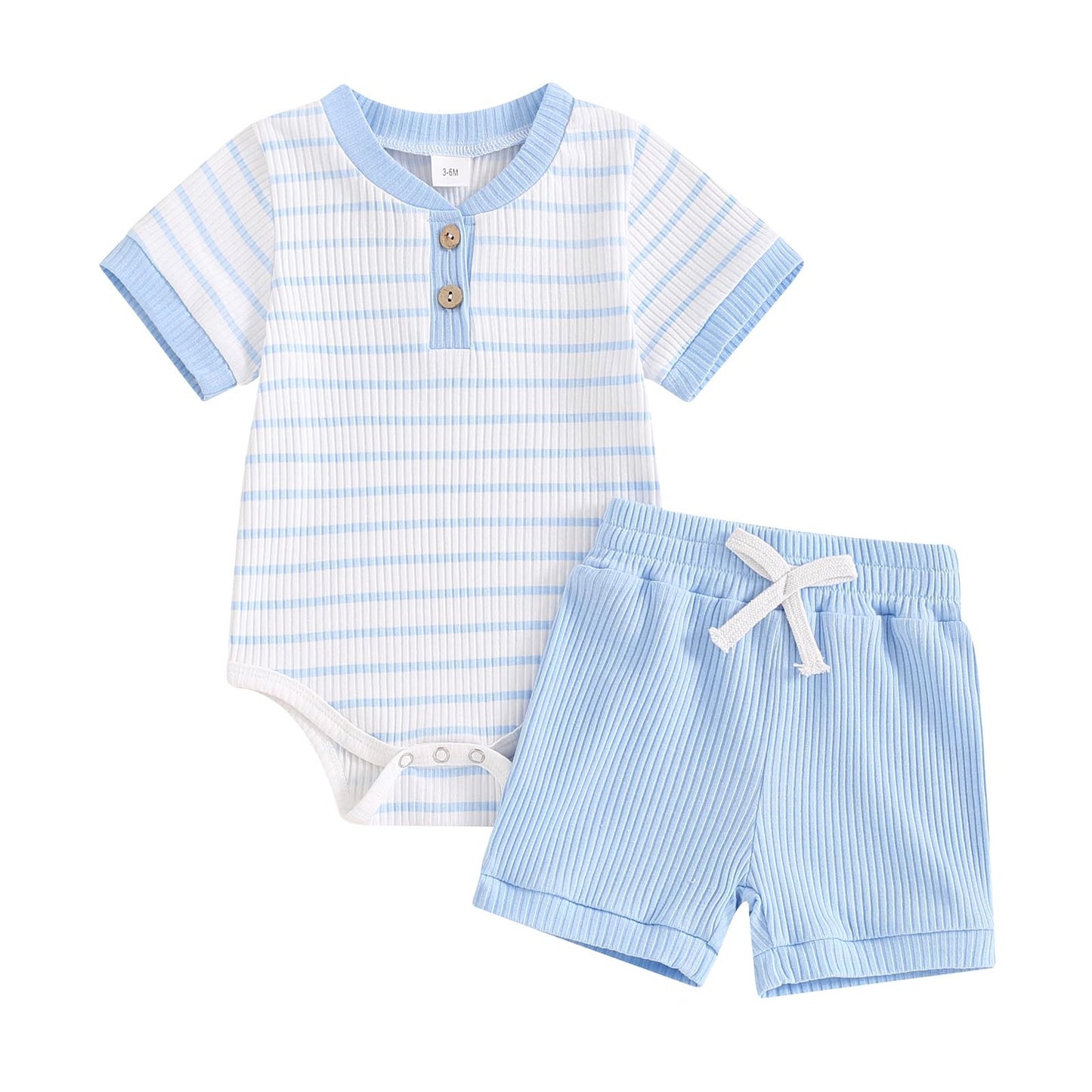 Newborn Baby Boy Girl Clothes 3 6 9 12 18 Months Ribbed Knit Short Sleeve Romper Shorts Set Infant Summer Outfits