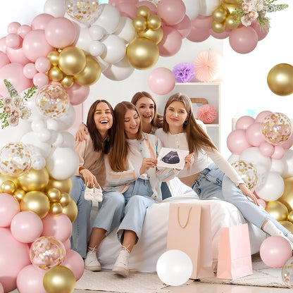 Pink and White Balloon Arch Kit, 138 Pcs Pink and Gold Balloon Garland Arch Kit Include Pastel Pink White Gold Confetti Balloons for Birthday Baby Shower Wedding Bridal Shower Party