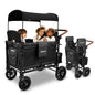 WONDERFOLD W4 Luxe Quad Stroller Wagon Featuring 4 High Face-to-Face Seats with Magnetic Buckle 5-Point Harnesses and Adjustable/Removable UV-Protection Canopy, Hunter Green