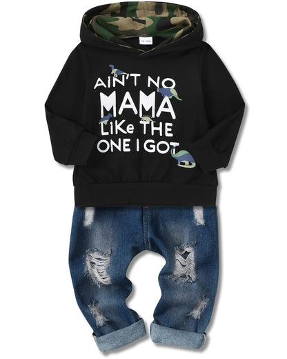 WESIDOM Baby Boy Clothes, Long Sleeve Printing Hoodie With Jeans Pants Outfits Set