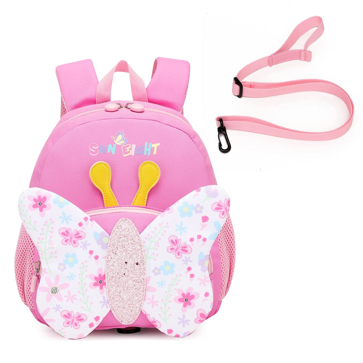 SUN EIGHT Preschool Backpack with Anti-Lost Harness Toddler Backpack School Bag 3D Cartoon Lunch Backpack for Toddler Girls 1-4 Years(Butterfly)