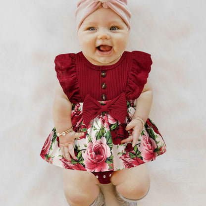 Sinhoon Baby Girl Clothes Newborn Ruffled Sleeveless Romper Floral Dreesy Bodysuit Heaedband 3pcs Baby Girl Summer Clothes