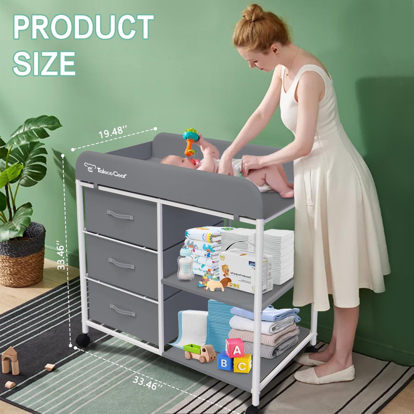 G TALECO GEAR Baby Changing Table, Portable Changing Table, Diaper Changing Station with Waterproof Pad, Changing Table Dresser with 3 Storage Baskets, Mobile Nursery Organizer for Newborn Essentials