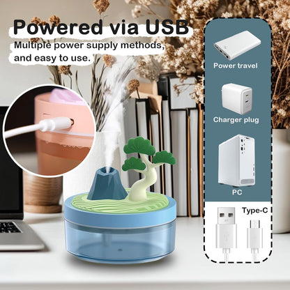 Landscape Night Light Humidifier with 2 Mist Modes, 320mL Large Tank Whisper-Quiet for Baby/Nursery/Office, Portable Mini Air Moisturizer (Coconut tree)