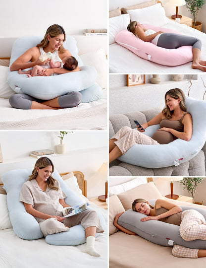 Momcozy Pregnancy Pillows for Sleeping, U Shaped Full Body Maternity Pillow with Removable Cover - Support for Back, Legs, Belly, HIPS for Pregnant Women, 57 Inch Pregnancy Pillow for Women, Grey