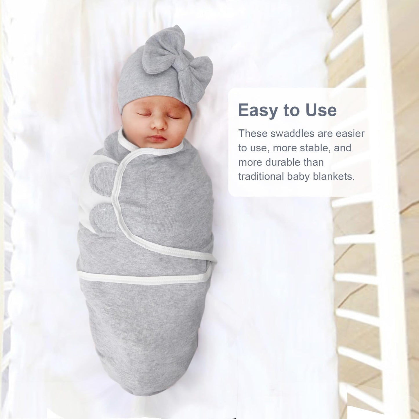 DRESHOW BQUBO 3 Pack Baby Swaddle Sleep Sacks Baby Swaddling Blanket Wrap Newborn Swaddle Sack with Big Bow Hat for Boys Girls 6-12 Lbs Newborns & 0-3 Months Girls Boys