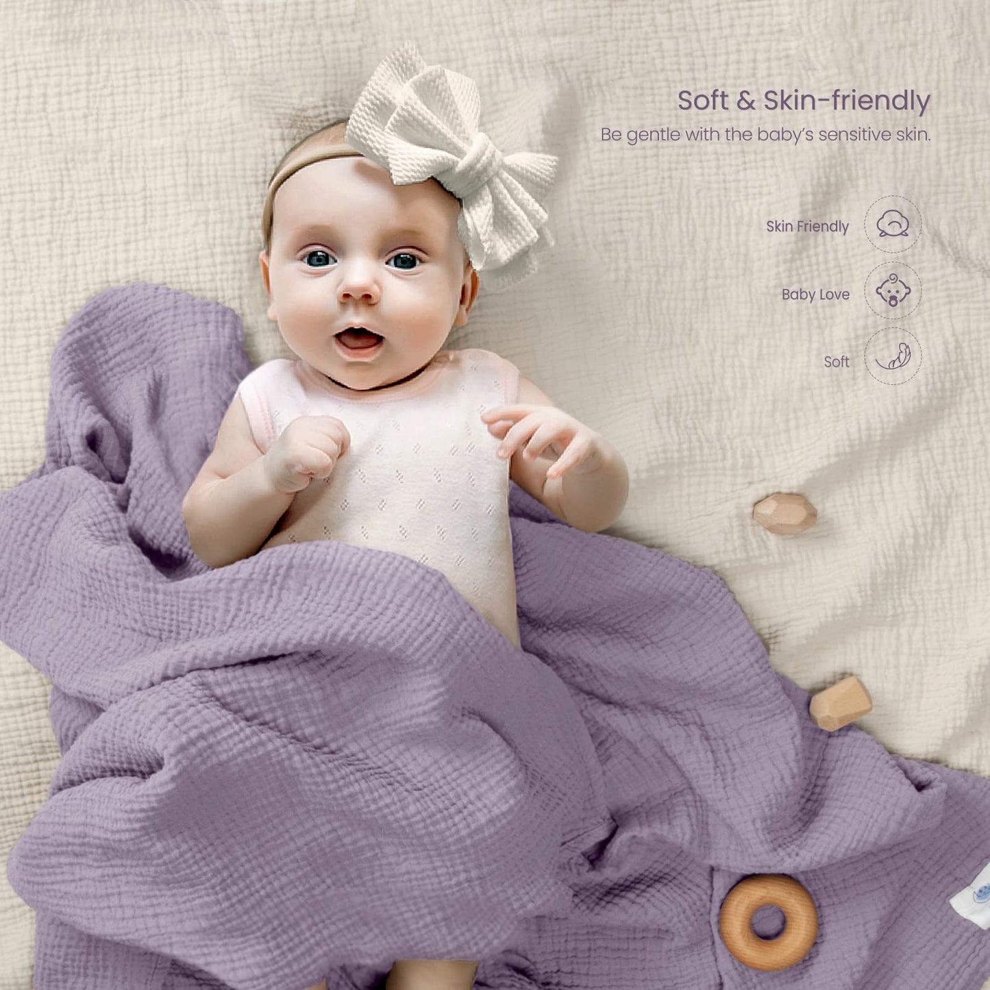 Swaddle Baby Blanket: Waffle Blanket with Satin Strim - Soft Breathable Toddler Blanket for Nursing Cover - Cotton Crib Blanket for Naptime（Cream）