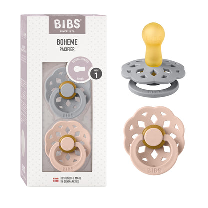 BIBS Pacifiers - Boheme Collection | BPA-Free Baby Pacifier | Made in Denmark | Set of 2 Ivory/Blossom Color Premium Soothers | Size 0-6 Months