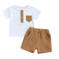 fhutpw Baby Boy Summer Outfits Henley Shirt Soft Pocket Short Sleeve Tops & Shorts Sets Infant 3 6 12 18 Months 2T Clothes