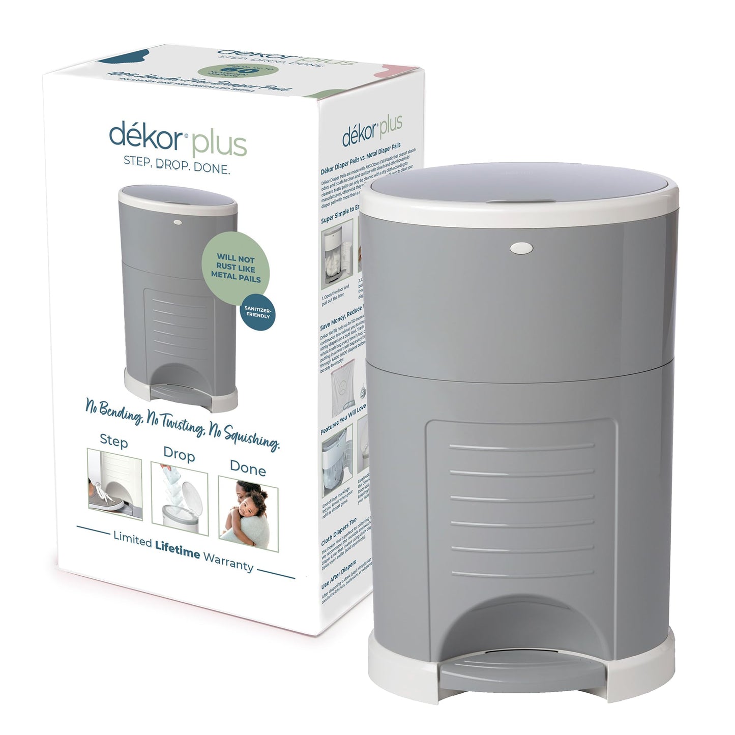 Diaper Dekor EKO Plus Diaper Pail Gift Set, White | ONLY Eco-Friendly Diaper Pail Made with 70% Recycled Materials | Comes with up to a Year's Supply Worth of Diaper Dekor Refills!