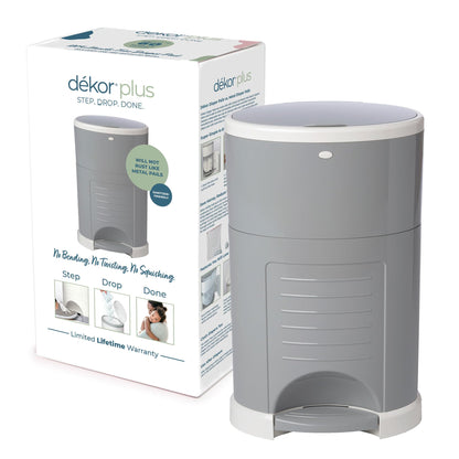 Diaper Dekor EKO Plus Diaper Pail Gift Set, White | ONLY Eco-Friendly Diaper Pail Made with 70% Recycled Materials | Comes with up to a Year's Supply Worth of Diaper Dekor Refills!