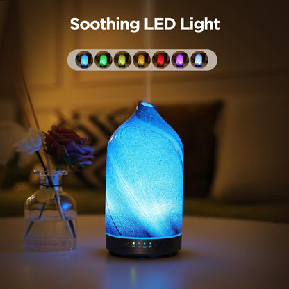 Essential Oil Diffuser Hand Blown Glass Aromatherapy Diffuser - Ultrasonic Cool Mist Scent Aroma Diffuser, Whisper Quiet with Auto Shut-Off, Timer Setting &7 Colors Night Light for Home