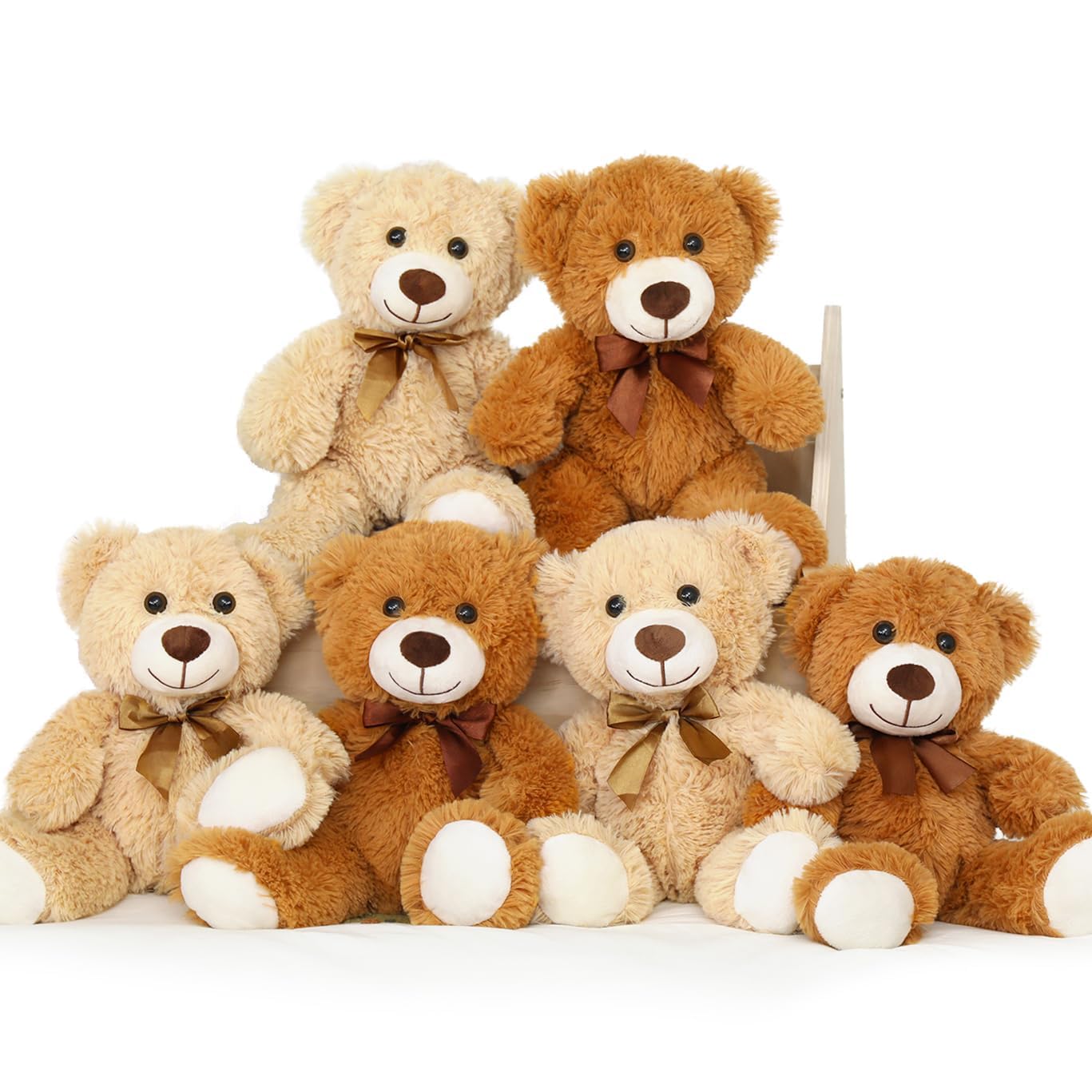 MorisMos 6Pcs Teddy Bears Bulk Baby Shower, 14inch Cute Teddy Bear Stuffed Animals Plush, Small Stuffed Bears on Centerpiece Baby Shower, White