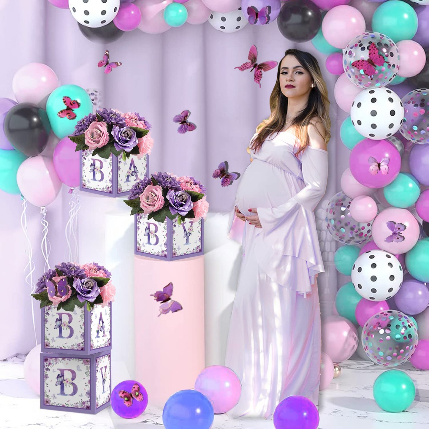TSVATE Pink Baby Shower Boxes Decorations - 4 Baby Shower Centerpiece Boxes Gender Reveal First Birthday Centerpiece Decors (Without Flowers)