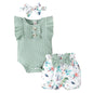 Newborn Baby Girl Clothes Outfits Ruffle Romper and Short Pant Sets with Headband Infant Bodysuits