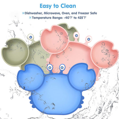 Silicone Suction Plate for Toddlers - Self Feeding Training Divided Plate Dish and Bowl for Baby and Toddler, Fits for Most Highchairs Trays, BPA Free Microwave Dishwasher Safe