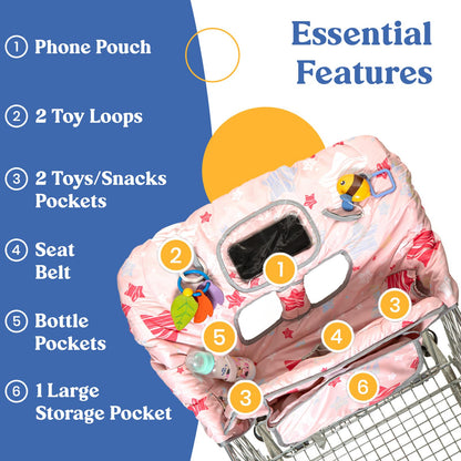 Shopping Cart Cover for Baby PILLANI, High Chair Cover for Restaurant Seat, Grocery Cart Cover for Baby Girl and Boy, Cotton Buggy Covers for Babies, Toddler Shopping Cart Cover