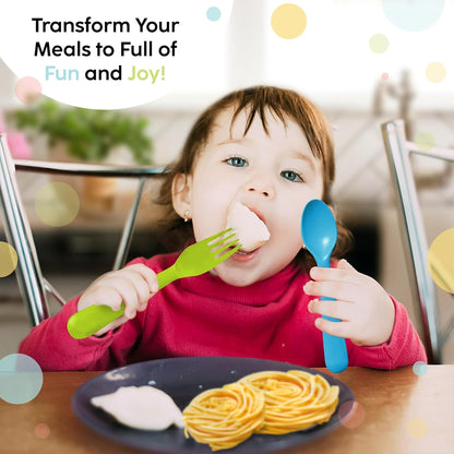 Plastic Toddler Utensils Set of 12 Kids Utensils Forks and Spoons - BPA FREE/Dishwasher Safe Toddlers Silverware Set Brightly Colored Children's Safe Flatware Cutlery Set