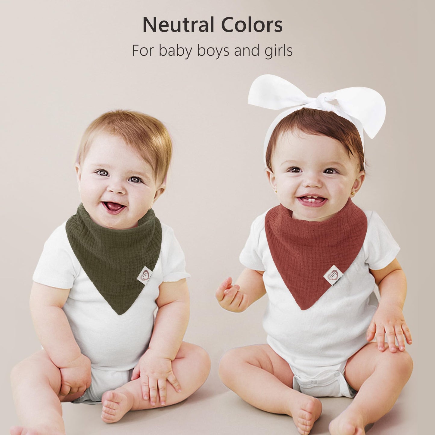 Bearmoss Muslin Baby Bibs 8 Pack Soft Bandana Bibs for Drooling & Teething, Absorbent Burp Cloths with Adjustable Snaps