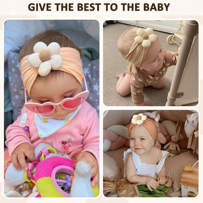 3 Pcs Baby Flower Headbands Baby Girls Nylon Headband Soft Hairbands Hair Accessories for Newborn Infant Toddler Kids (Beige Pink Khaki)