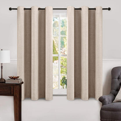 MIULEE 100% Blackout Linen Textured Curtains for Bedroom Solid Thermal Insulated Natural Beige Grommet Room Darkening Curtains & Drapes Luxury Decor for Living Room Nursery 52 x 84 Inch (2 Panels)